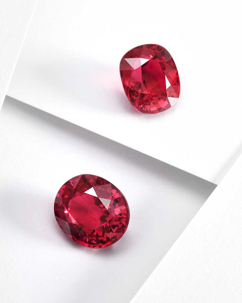 Two rubies, a cushion and an oval